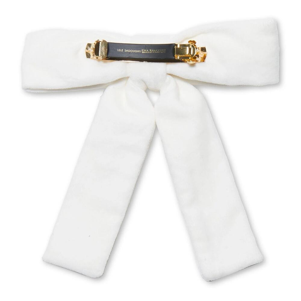 Lele Sadoughi Velvet Bow Barrette White Gold Logo NWT - Picture 3 of 10
